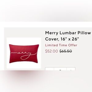Pottery Barn 16x26 Red Merry Pillow Cover
